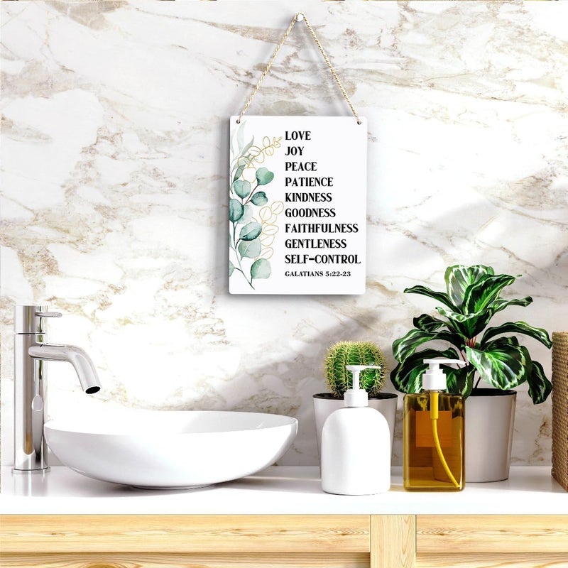 BELLOWDEER Christian Wall Decor Galatians 5:22-23 Fruit Of The Spirit Decor Wooden Hanging Sign Christian Sign Farmhouse Sign Wooden Sign for Living Room Decorative Christian Bible Verse Wall Art 8x10 Inches - Image 5